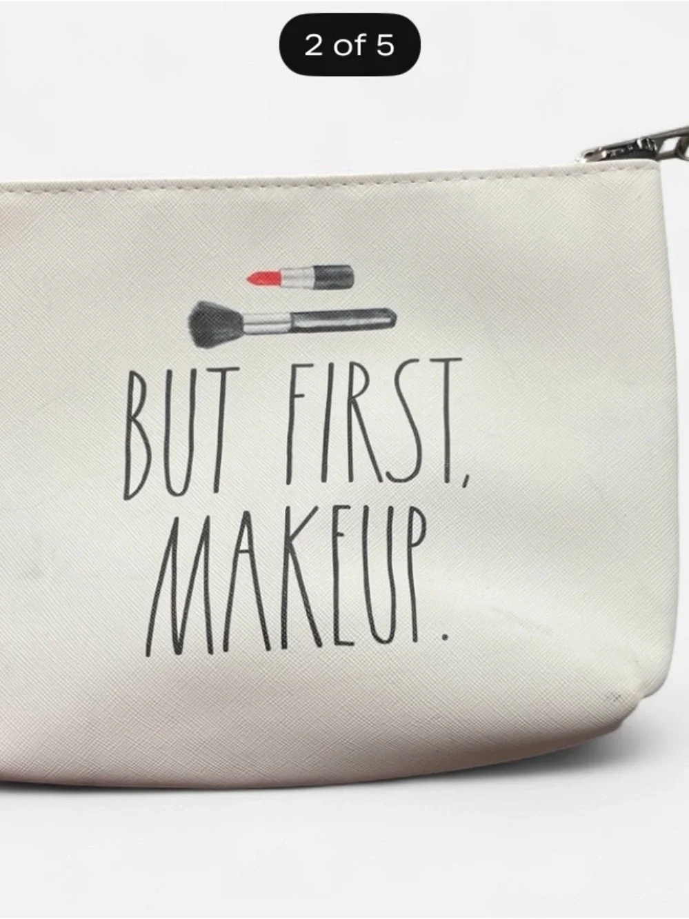 Rae Dunn White Cosmetic Pouch with Lipstick Graphic